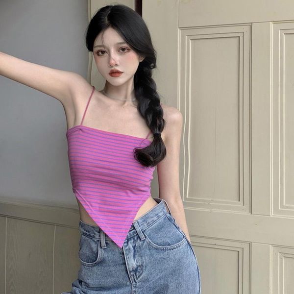 women's tanks & camis summer korean style halter open belly button knitted camisole seven-point stripe irregular slim-fit sweet top, White
women's tanks & camis summer korean style halter open belly button knitted camisole seven-point stripe irregular slim-fit sweet top, White