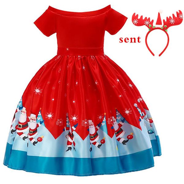 

new year girl christmas dress girls winter snowman holiday children clothing party kids halloween costume gift 3-10 years old 210303, Red;yellow