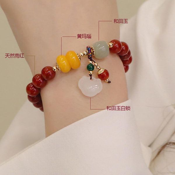 beaded, strands natural hetian jade round bead south red agate bracelet woman single circle simple and generous all-match gift, Black
beaded, strands natural hetian jade round bead south red agate bracelet woman single circle simple and generous all-match gift, Black
