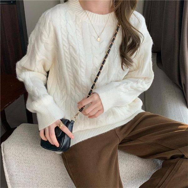 women's sweaters retro knitted twist pullover sweater women autumn 2021 loose korean long-sleeved lazy knit womens jumpers, White;black
women's sweaters retro knitted twist pullover sweater women autumn 2021 loose korean long-sleeved lazy knit womens jumpers, White;black