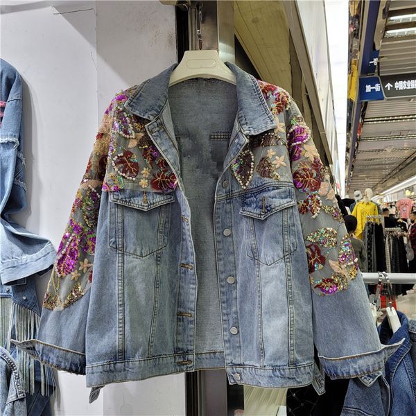 women's jackets spring autumn fashion diamond beaded color sequins loose jeans coat female single breasted vintage denim gxzw, Black;brown
women's jackets spring autumn fashion diamond beaded color sequins loose jeans coat female single breasted vintage denim gxzw, Black;brown