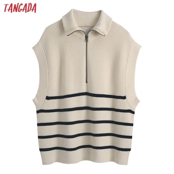tangada women vintage striped oversized knitted vest zipper sweater sleeveless female waistcoat be427 211217, White;black
tangada women vintage striped oversized knitted vest zipper sweater sleeveless female waistcoat be427 211217, White;black