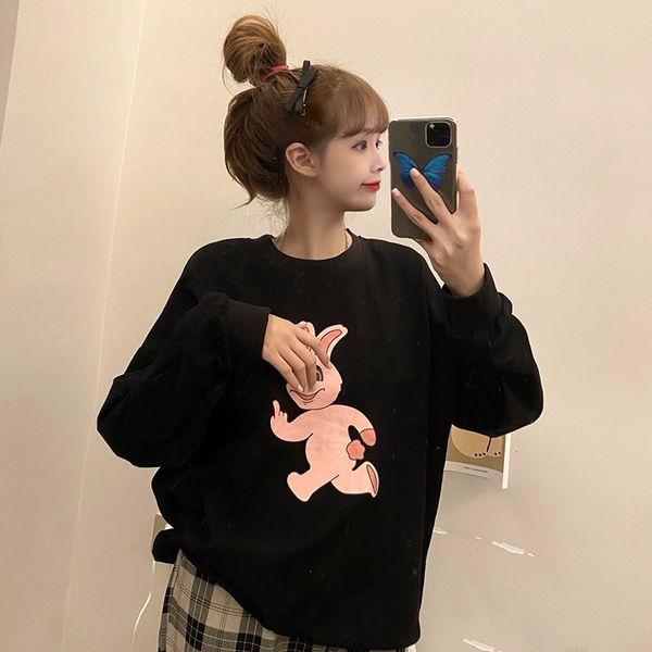 2021 new autumn loose pink rabbit print hooded long-sleeved sweatshirt women hoodless all-match fashion college style hoodie bgf1, Black
2021 new autumn loose pink rabbit print hooded long-sleeved sweatshirt women hoodless all-match fashion college style hoodie bgf1, Black