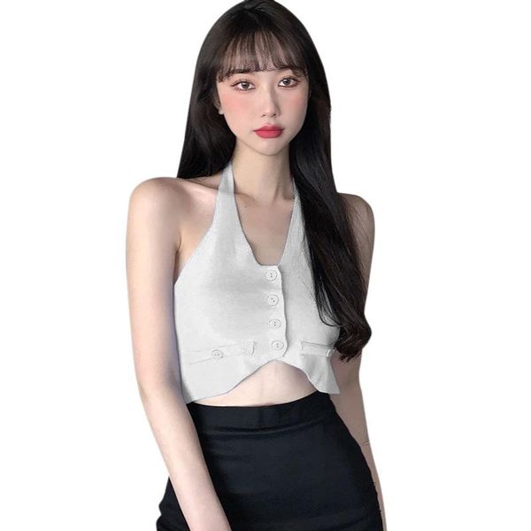 women's tanks & camis summer knitted tank with open navel and bottom vest, White 
women's tanks & camis summer knitted tank with open navel and bottom vest, White