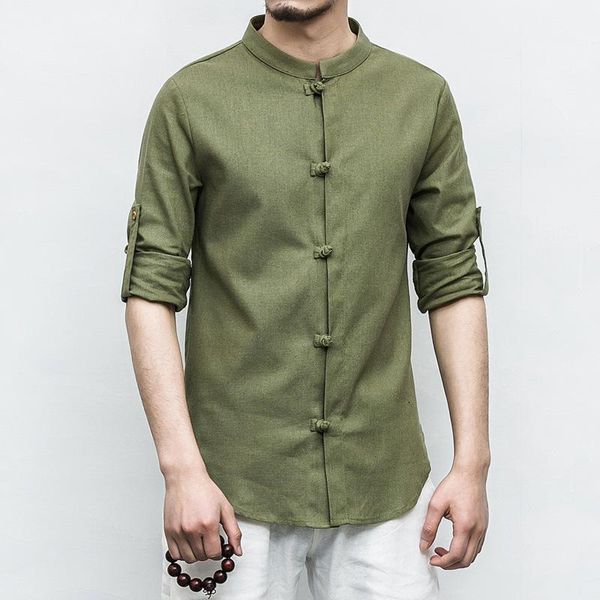 men's casual shirts 2021 autumn simple ethnic style cotton linen long sleeved stand collar shirt plus size retro men, White;black
men's casual shirts 2021 autumn simple ethnic style cotton linen long sleeved stand collar shirt plus size retro men, White;black