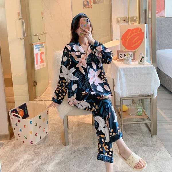 women's sleepwear 2021 spring leaves printed pajama cotton plus size two-piece set brief fashion long sleeve home clothes female, Black;red
women's sleepwear 2021 spring leaves printed pajama cotton plus size two-piece set brief fashion long sleeve home clothes female, Black;red