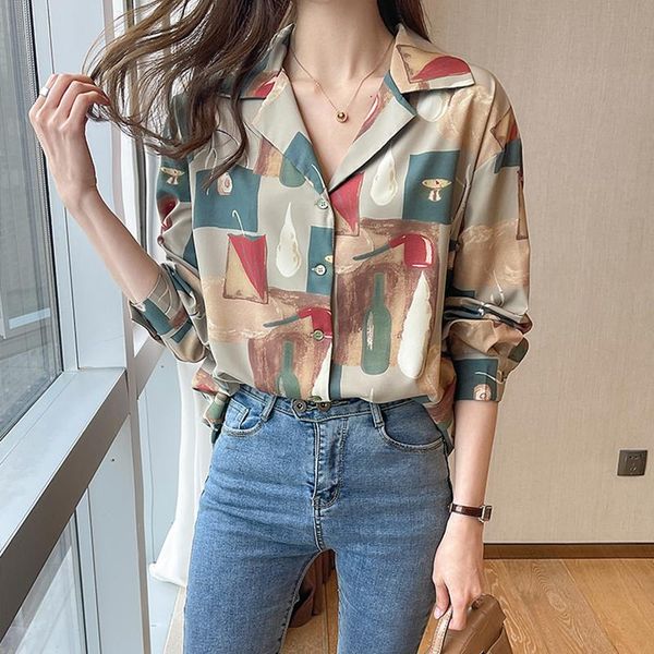 women's blouses & shirts 2021 spring summer printing chic long sleeve blusas mujer, White
women's blouses & shirts 2021 spring summer printing chic long sleeve blusas mujer, White