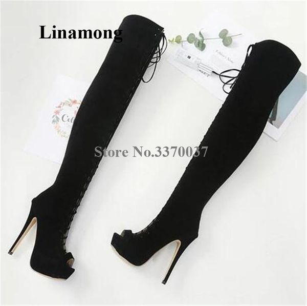 boots women peep toe suede leather high platform stiletto heel gladiator lace-up cut-out long, Black
boots women peep toe suede leather high platform stiletto heel gladiator lace-up cut-out long, Black