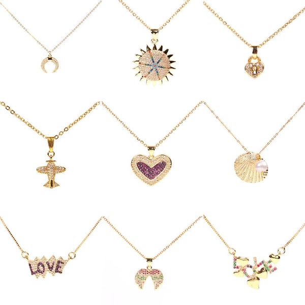 pendant necklaces fashion rainbow cz plane heart lock love necklace for women long chain zirconia sun shell pearl jewelry gift, Silver
pendant necklaces fashion rainbow cz plane heart lock love necklace for women long chain zirconia sun shell pearl jewelry gift, Silver