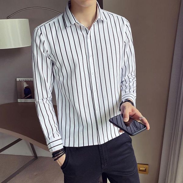 men's casual shirts 2021 spring and autumn youth classic striped slim long sleeve shirt fashion lapel single-breasted top, White;black
men's casual shirts 2021 spring and autumn youth classic striped slim long sleeve shirt fashion lapel single-breasted top, White;black