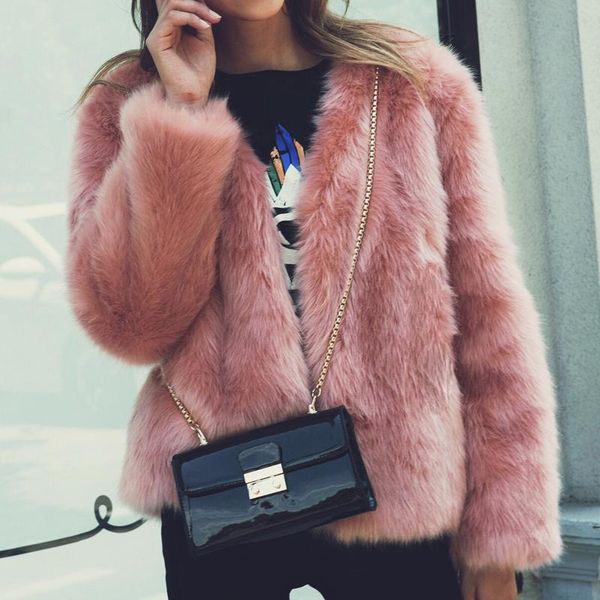 women's fur & faux winter thick coat women luxurious solid plus size woman warm jacket v neck overcoat short, Black
women's fur & faux winter thick coat women luxurious solid plus size woman warm jacket v neck overcoat short, Black