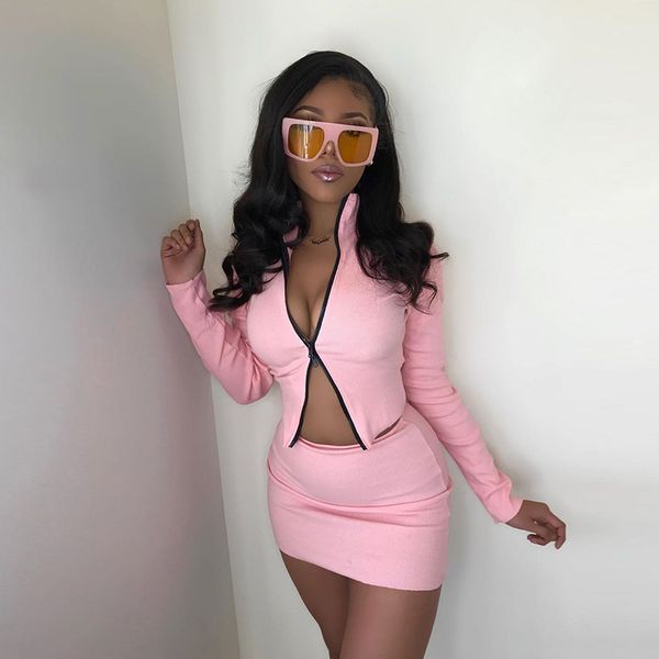 2 piece sets womens club outfits pink rib double zip long sleeve crop skirt matching sets fall 2021 d85-cz28, White
2 piece sets womens club outfits pink rib double zip long sleeve crop skirt matching sets fall 2021 d85-cz28, White