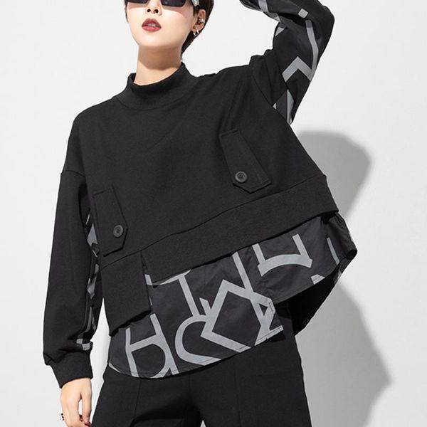 women's hoodies & sweatshirts goth hoodie fake 2 pieces patchwork sweatshirt women casual loose bf style harajuku chic female pullover, Black
women's hoodies & sweatshirts goth hoodie fake 2 pieces patchwork sweatshirt women casual loose bf style harajuku chic female pullover, Black