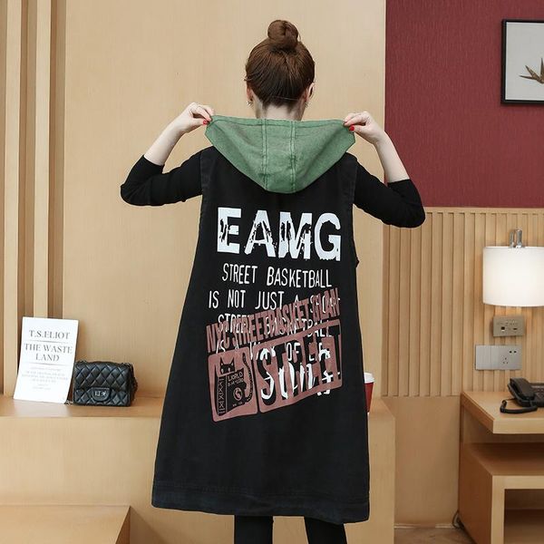 women's vests korean fashion vest women loose plus size color matching sticker pocket hooded denim jacket sleeveless, Black;white
women's vests korean fashion vest women loose plus size color matching sticker pocket hooded denim jacket sleeveless, Black;white