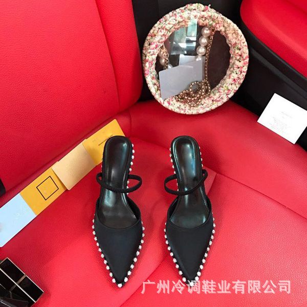 high heel sandals women summer semi slippers rhinestone high heel pointed back empty muller sandals women, Black
high heel sandals women summer semi slippers rhinestone high heel pointed back empty muller sandals women, Black