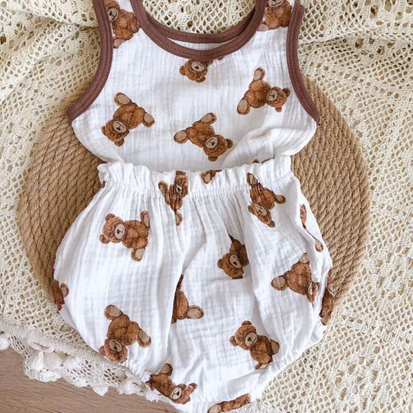 clothing sets korea summer baby set toddler girls bear suits linen boys clothes vest, White
clothing sets korea summer baby set toddler girls bear suits linen boys clothes vest, White