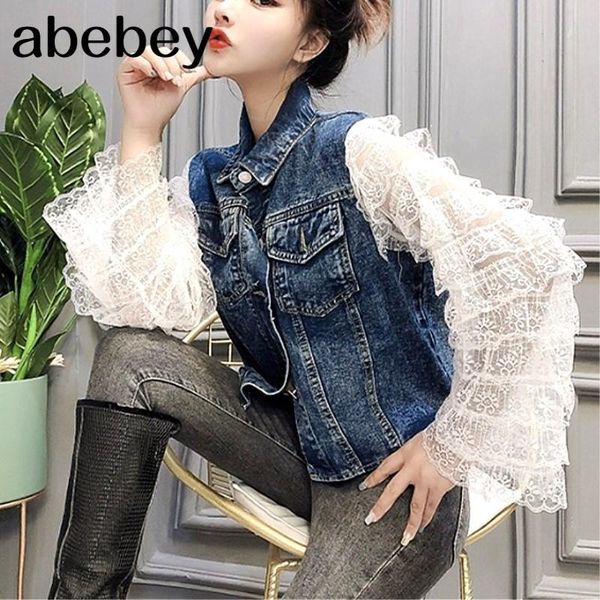 women's jackets women streetwear spring autumn denim outwear lace ruffles long sleeve spliced patchwork coat jeans coats nz90, Black;brown
women's jackets women streetwear spring autumn denim outwear lace ruffles long sleeve spliced patchwork coat jeans coats nz90, Black;brown