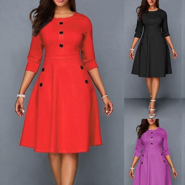 dress women vintage princess o neck 3 4 sleeved button party aline swing dignified noble popular short dress summer, Black;gray
dress women vintage princess o neck 3 4 sleeved button party aline swing dignified noble popular short dress summer, Black;gray
