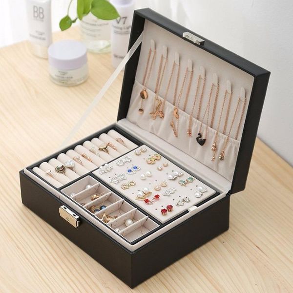 new two-layer leather jewelry box organizer display storage case gift women with lock mj
new two-layer leather jewelry box organizer display storage case gift women with lock mj