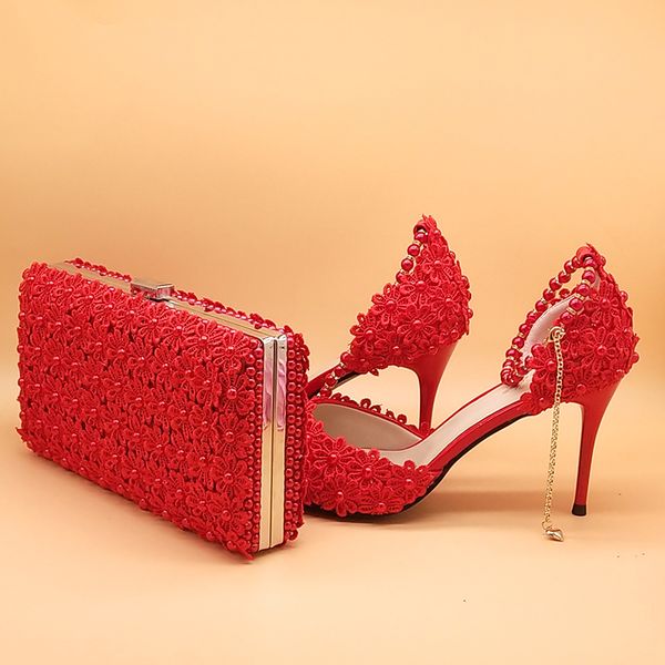 red lace flower wedding shoes and purse set heels toe strap ladies party shoe matching bags high pumps 716g, Black
red lace flower wedding shoes and purse set heels toe strap ladies party shoe matching bags high pumps 716g, Black