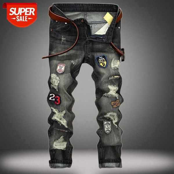 european and american badge jeans men's distressed slim-fit straight-leg ripped #7m4d, Blue
european and american badge jeans men's distressed slim-fit straight-leg ripped #7m4d, Blue