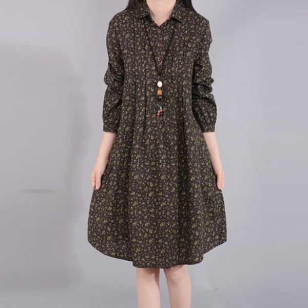 casual dresses cotton linen print 2021 spring vintage long sleeve turn-down collar vestido loose plus size dress re0361, Black;gray
casual dresses cotton linen print 2021 spring vintage long sleeve turn-down collar vestido loose plus size dress re0361, Black;gray