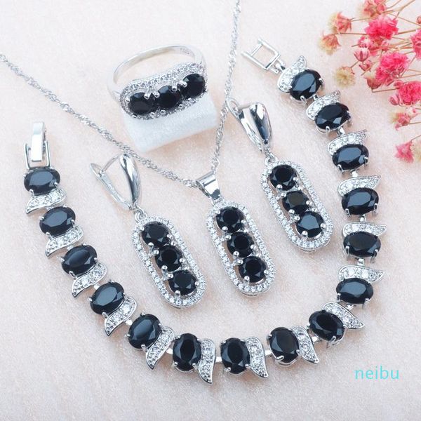 earrings & necklace wedding jewelry set black zircon ring bracelet and for women party gift 2021, Silver
earrings & necklace wedding jewelry set black zircon ring bracelet and for women party gift 2021, Silver