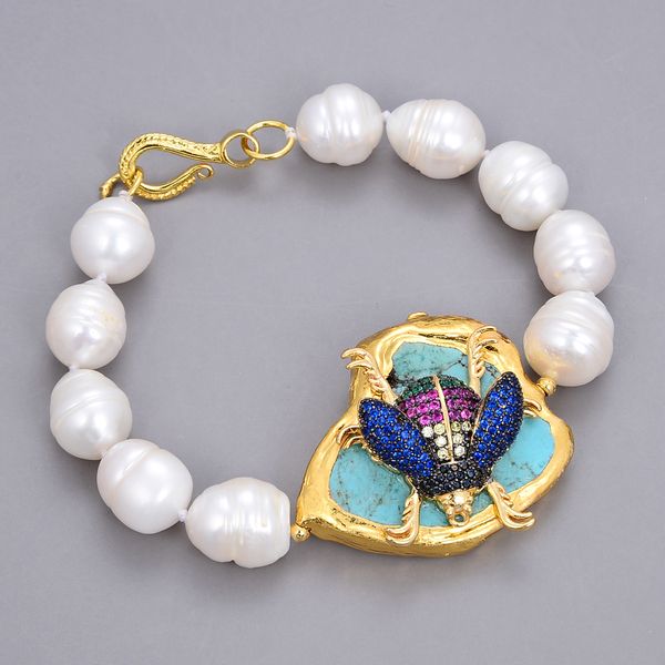 guaiguai jewelry freshwater cultured white rice pearl blue turquoise cz insect bracelet handmade for women real lady fashion jewellry, Black
guaiguai jewelry freshwater cultured white rice pearl blue turquoise cz insect bracelet handmade for women real lady fashion jewellry, Black