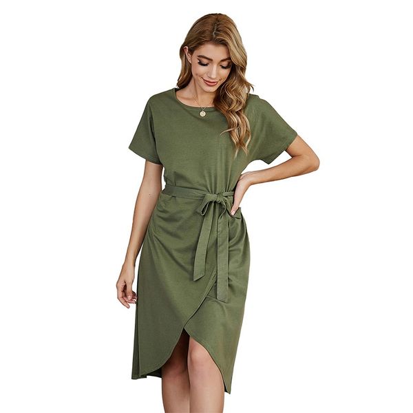 european and american women's clothing 2021 spring new solid color bandage irregular short sleeve round neck medium and long dress for, Black;gray
european and american women's clothing 2021 spring new solid color bandage irregular short sleeve round neck medium and long dress for, Black;gray