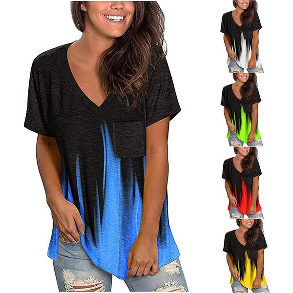 women's t-shirt fashion aurora printed v-neck women short sleeve pocket loose casual gradient pullover camiseta de mujer, White
women's t-shirt fashion aurora printed v-neck women short sleeve pocket loose casual gradient pullover camiseta de mujer, White