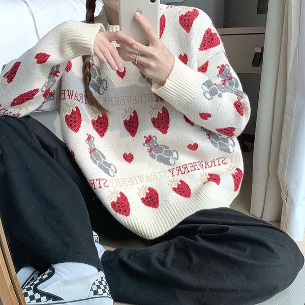 women's sweaters sweet strawberry sweater women winter ugly christmas knitted female casual korean japnese kawaii pullover, White;black
women's sweaters sweet strawberry sweater women winter ugly christmas knitted female casual korean japnese kawaii pullover, White;black
