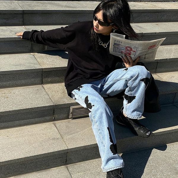 y2k wide leg pants harajuku women high waist jeans pants streetwear butterfly print blue jeans women oversized trousers, Black;white
y2k wide leg pants harajuku women high waist jeans pants streetwear butterfly print blue jeans women oversized trousers, Black;white