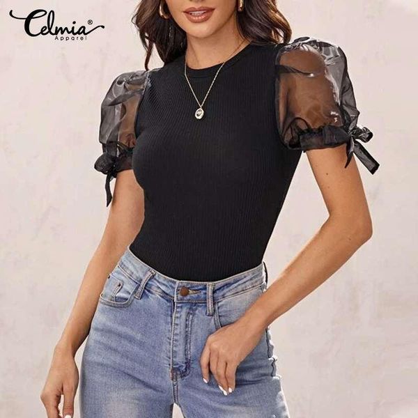 women's blouses & shirts 2021 summer blouse celmia women mesh short puff sleeve casual solid patchwork tunic party blusas, White
women's blouses & shirts 2021 summer blouse celmia women mesh short puff sleeve casual solid patchwork tunic party blusas, White