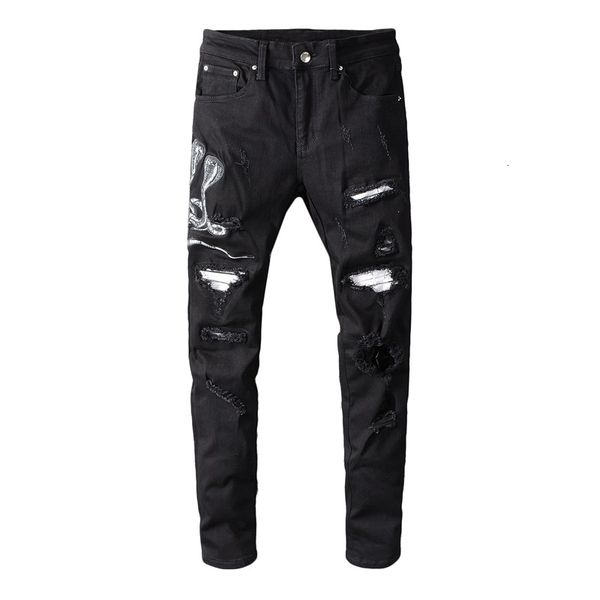 2021 new men's male casual fashion man snake embroidered black ripped jeans slim ny holes patchwork stretch denim pants trousers z9pa, Blue
2021 new men's male casual fashion man snake embroidered black ripped jeans slim ny holes patchwork stretch denim pants trousers z9pa, Blue