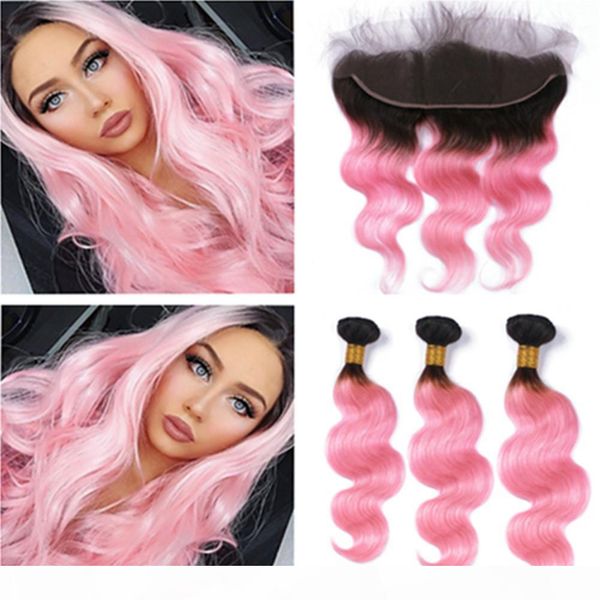 dark root 1b pink ombre full lace frontal closure 13x4 with 3bundles body wave virgin brazilian ombre hair with ear to ear frontals, Black;brown
dark root 1b pink ombre full lace frontal closure 13x4 with 3bundles body wave virgin brazilian ombre hair with ear to ear frontals, Black;brown