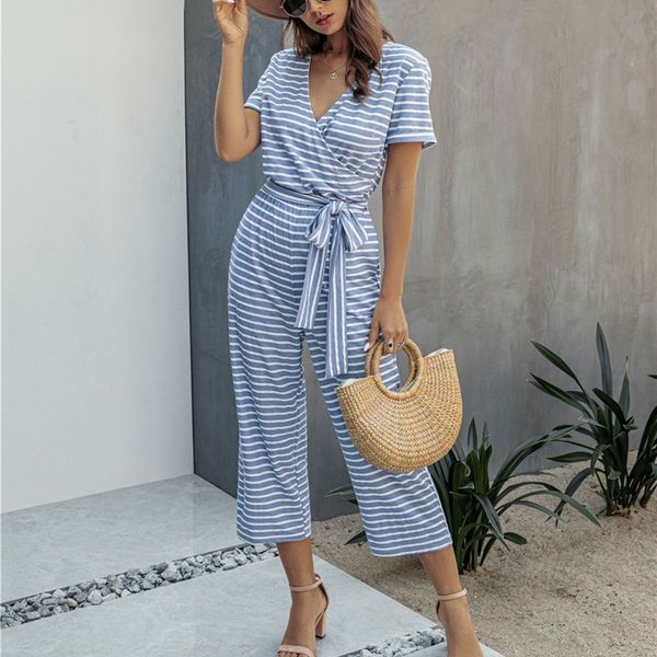 summer casual striped jumpsuits women short sleeve v neck lace up ankle length pants loose jumpsuits 2020, Black;white
summer casual striped jumpsuits women short sleeve v neck lace up ankle length pants loose jumpsuits 2020, Black;white