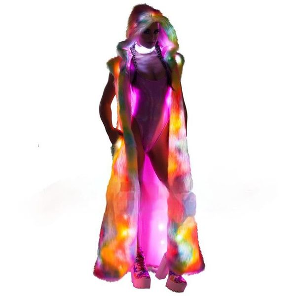 women's fur & faux gamporl coat large size hooded plush clothes extra-long warm winter with led lights ladies colored outerwear, Black
women's fur & faux gamporl coat large size hooded plush clothes extra-long warm winter with led lights ladies colored outerwear, Black