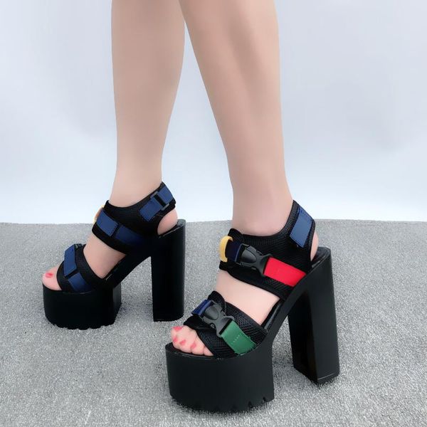 sandals 15cm super high heel women's shoes thick platform bottom fashion color matching word hate sky, Black
sandals 15cm super high heel women's shoes thick platform bottom fashion color matching word hate sky, Black