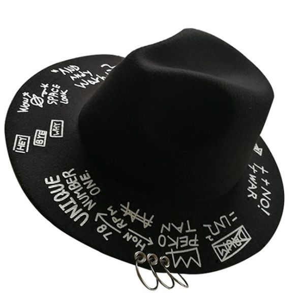 wide brim hats fedora hat piercing graffiti letters woolen korean style tide men and women british jazz hip hop winte, Blue;gray
wide brim hats fedora hat piercing graffiti letters woolen korean style tide men and women british jazz hip hop winte, Blue;gray