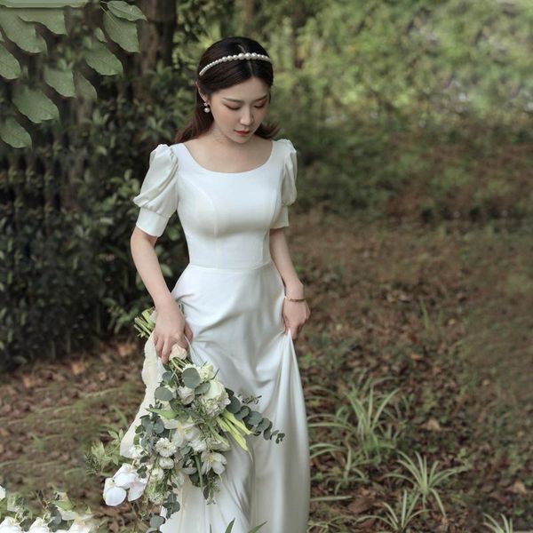 ethnic clothing women short puffy sleeve long evening party dress wedding gown ladies elegant satin dresses, Red 
ethnic clothing women short puffy sleeve long evening party dress wedding gown ladies elegant satin dresses, Red