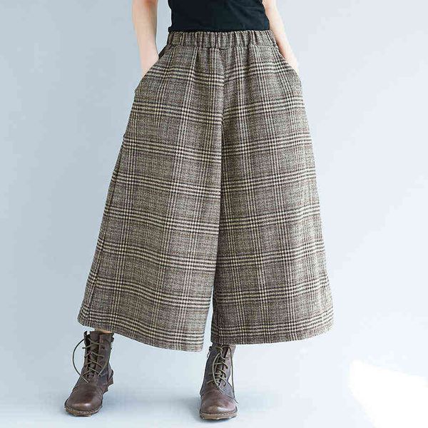 johnature wide leg loose plaid women pants elastic waist calf-length casual office lady 211124, Black;white
johnature wide leg loose plaid women pants elastic waist calf-length casual office lady 211124, Black;white