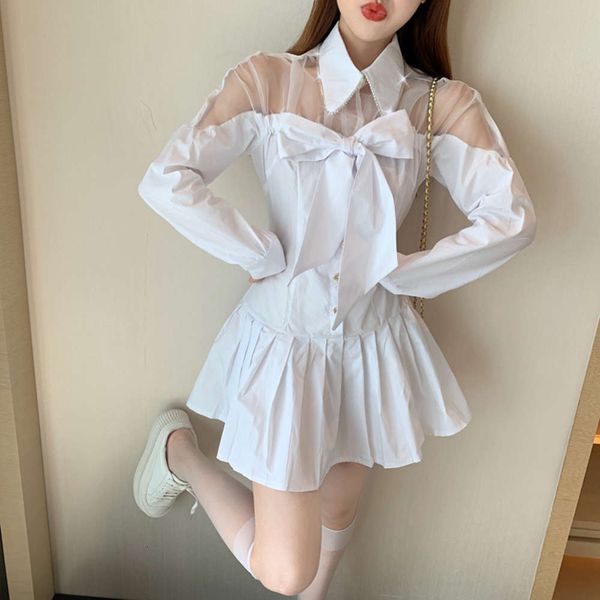 design sense heavy industry drill chain polo collar bowknot mesh patchwork pleated shirt long sleeve dress, Black;gray
design sense heavy industry drill chain polo collar bowknot mesh patchwork pleated shirt long sleeve dress, Black;gray
