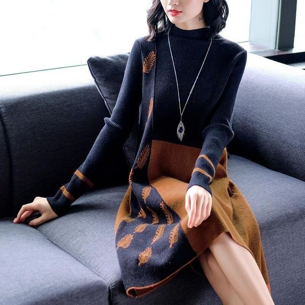 women's autumn loose sweater dresses a-line elegant casual printed long sleeve dress office lady winter knitted dress, Black;gray
women's autumn loose sweater dresses a-line elegant casual printed long sleeve dress office lady winter knitted dress, Black;gray