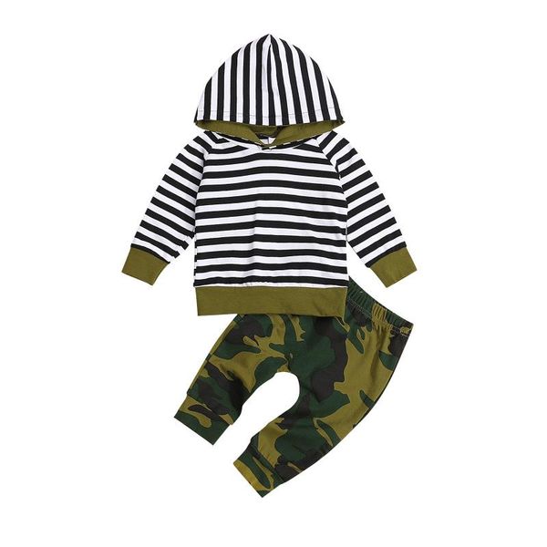 clothing sets boys children fashion t-shirt and trousers suit stripe long sleeve hooded camouflage pants, White
clothing sets boys children fashion t-shirt and trousers suit stripe long sleeve hooded camouflage pants, White