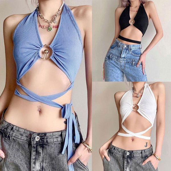 women's tanks & camis women halter ring front backless crop deep v-neck ribbed solid color camisole hollow crisscross bandage vest, White
women's tanks & camis women halter ring front backless crop deep v-neck ribbed solid color camisole hollow crisscross bandage vest, White