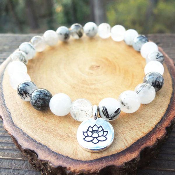 link, chain wholesale 8 mm rutilated quart z lotus charm bracelet fashion women`s energy yoga love lucky stone, Black
link, chain wholesale 8 mm rutilated quart z lotus charm bracelet fashion women`s energy yoga love lucky stone, Black