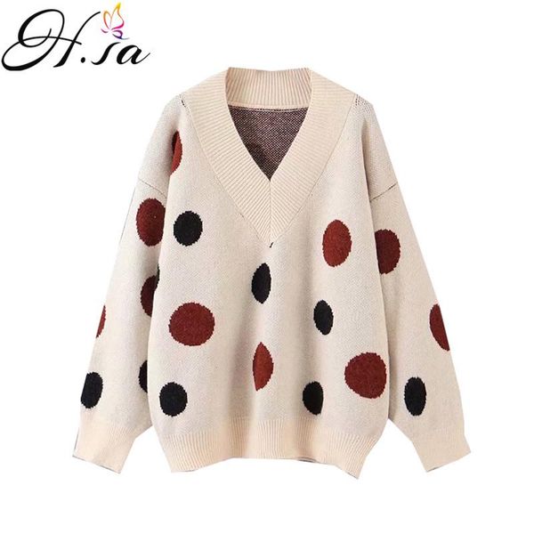 women's sweaters h.sa oversized sweater women black big dots loose jumpers v neck korean style robe pull casual, White;black
women's sweaters h.sa oversized sweater women black big dots loose jumpers v neck korean style robe pull casual, White;black