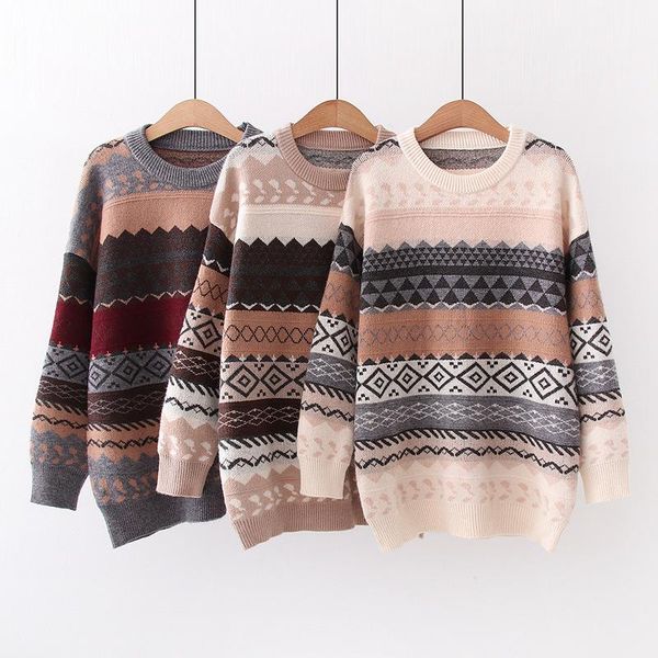 women's sweaters autumn 2021 fashion all-match college style geometric jacquard round neck pullover knitted sweater women, White;black
women's sweaters autumn 2021 fashion all-match college style geometric jacquard round neck pullover knitted sweater women, White;black