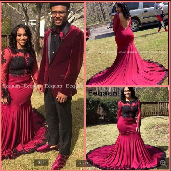 2021 robe de soiree elastic satin mermaid prom dress lace appliques long sleeve backless elegant party gowns court train formal evening dres, Black
2021 robe de soiree elastic satin mermaid prom dress lace appliques long sleeve backless elegant party gowns court train formal evening dres, Black