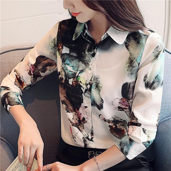 women's blouses & shirts korean spring print loose blouse women button decoration shirt chiffon long sleeve clothes blusas femininas t8, White
women's blouses & shirts korean spring print loose blouse women button decoration shirt chiffon long sleeve clothes blusas femininas t8, White